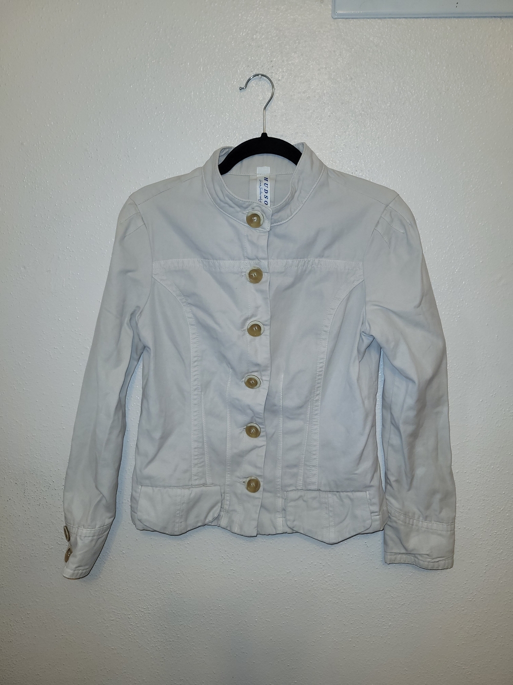 Hudson Jeans Ivory Military Utility Jacket Women's Large 100% Cotton Made in USA